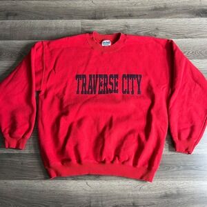 VTG‎ Traverse City Vacation Sweatshirt Mens Large Red Spellout Northern Michigan